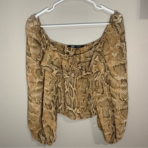 Zara Tops - ZARA snake print sheer balloon sleeve blouse women’s size small